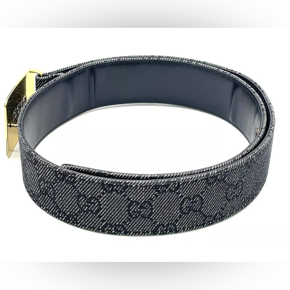 Auth GUCCI GG canvas denim 90745.1766.80.32 Belt W/Bag Gucci Black Leather Belt - Picture 2 of 13